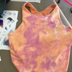 Athleta bra large orange pink tie-dye no inserts  lightly used lined